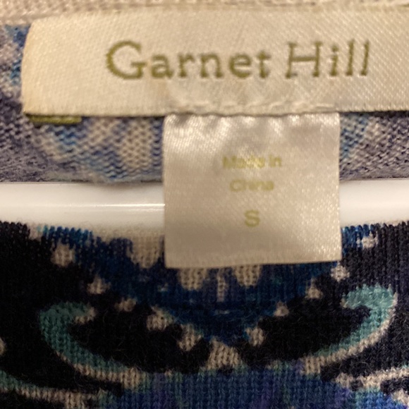 GARNET HILL 100% merino wool crewneck sweater. Blue paisley print. Size US S. - Picture 6 of 8